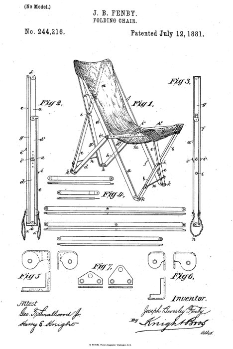 Patentzeichnung Fenby Folding Chair Tripolina - US244216